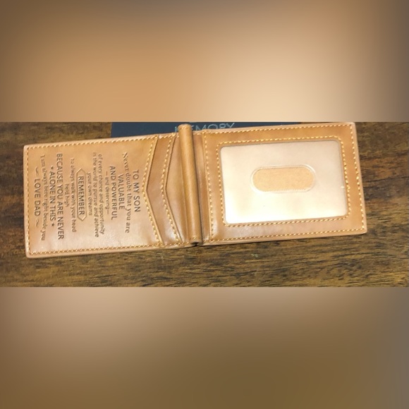 Leather Wallet engraved to my son from Dad brown. 4”LX3”W - Picture 6 of 7